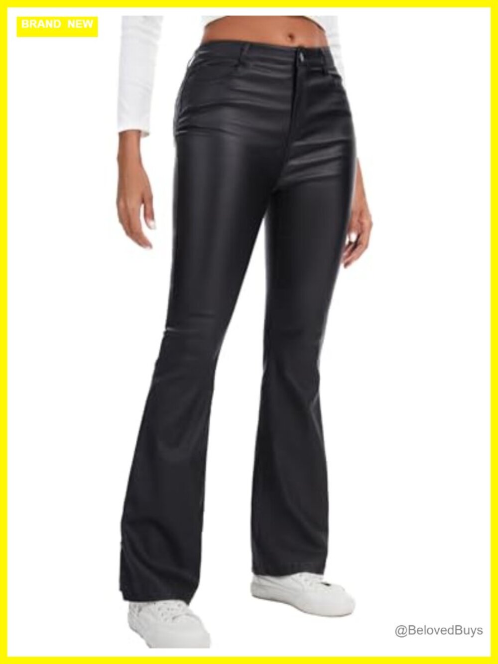 Faux Leather Flare Pants Bell Bottom Legging for Women High Waist